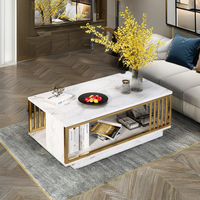 Table basse moderne en marbre avec plateau en PVC, support métallique, durable, pour salon, salle à manger, hôtel, style MDF