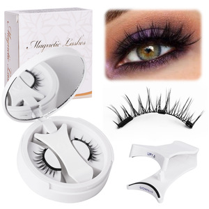 Faux cils magnétiques monobloc pour cils supérieurs, sans colle, aspect naturel, avec étui et applicateur - Product Image 1