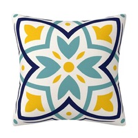 Housse de coussin en lin et polyester imprimée motif dinde, décoration intérieure, bleu