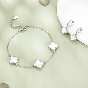 ספג כסף 925 לבן אם של פנינה בת ארבעה עלה תלתן זהב עגילי שרשרת כסף 925 925 - Product Image 6