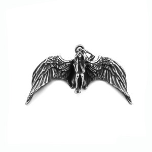 Pendentif ange tombé en acier inoxydable avec ailes, collier pour homme, charme SP1094 - Product Image 5