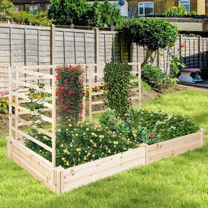 <span class=keywords><strong>Bac</strong></span> <span class=keywords><strong>à</strong></span> jardin surélevé avec 3 treillis en <span class=keywords><strong>bois</strong></span> d'<span class=keywords><strong>extérieur</strong></span> avec 2 bacs <span class=keywords><strong>à</strong></span> plantes pour <span class=keywords><strong>fleurs</strong></span>, légumes, plantes grimpantes, jardin surélevé, patio - Product Image 2