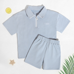 Set di abbigliamento personalizzato per bambini tuta tinta unita in vita elastica set di abbigliamento per neonati con Zip corta felpa con cappuccio da ragazza e da ragazzo - Product Image 1