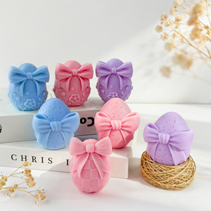 Bowknot Easter Egg Shaped Scented Soy Wax <b>Candle</b> Multi Color Embossed Floral Decor <b>Candle</b> For Home Party <b>Gift</b> - Product Image 3