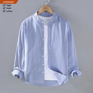 <span class=keywords><strong>Camicia</strong></span> in <span class=keywords><strong>Lino</strong></span> Personalizzata con Colletto Alto, Maniche Lunghe, Stile Henley, Bianca e Nera, Morbida, Comoda, Tinta Unita, per <span class=keywords><strong>Uomo</strong></span> - Product Image 1