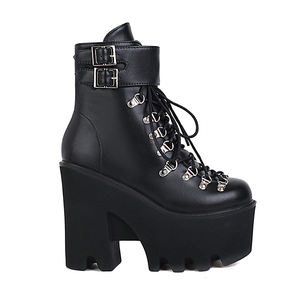 WETKISS Stivali Goth Neri da Donna all'Ingrosso, Stivaletti <span class=keywords><strong>con</strong></span> <span class=keywords><strong>Zeppa</strong></span> Alta e Tacco Largo, Stivali Stringati da Festa - Product Image 2