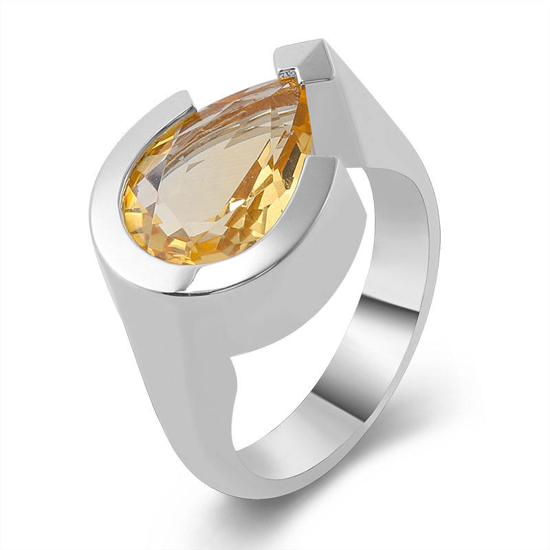 Anillo de piedras preciosas de laboratorio de oro blanco de 10 quilates