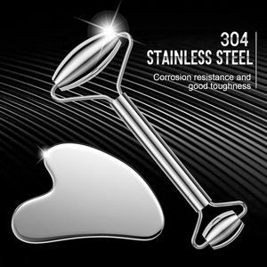 Hersteller Anpassung Medizinische Edelstahl Gua Sha und Rollen <span class=keywords><strong>massage</strong></span> gerät Set Großhandel Metall Gesicht Guasha und Walze - Product Image 2