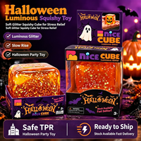 Cube souple translucide orange à paillettes pour Halloween, jouet anti-stress à presser, idéal pour les fêtes