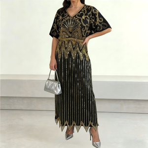 Robe longue de soirée élégante faite à la main avec perles, taille unique, pour fête, <span class=keywords><strong>Ramadan</strong></span>, Kaftan, Aïd - Product Image 1