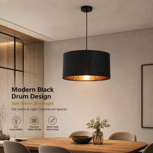 Modern Fabric Pendant <b>Light</b> Black Drum Iron E27 Wall Switch Indoor Ceiling Mount 40cm For <b>Dining</b> Room Home Restaurant - Product Image 2