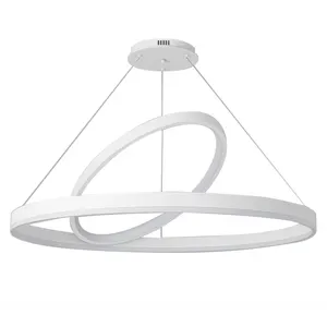 Commercial Ceiling Light Modern Double Ring Decorative Chandelier in White 50W LED Circular Pendant Light