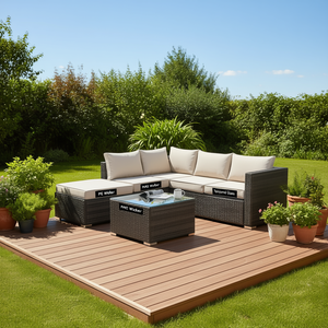 Ensemble de meubles de patio en rotin PE gris foncé 4 pièces avec table basse en verre trempé et sièges rembourrés pour l'extérieur - Product Image 2