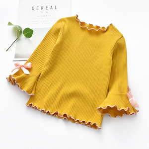 Nuevas camisetas de primavera para niñas, <span class=keywords><strong>camisas</strong></span> con lazo de encaje de manga larga blanca y rosa para niños, ropa informal de estilo sólido para niños pequeños con regalos - Product Image 2
