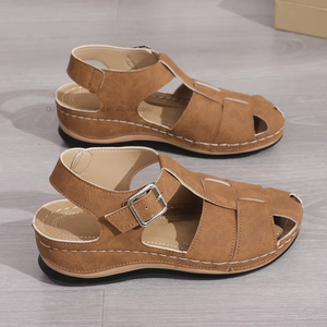 Women <b>Closed</b>-<b>Toe</b> <b>Sandals</b> Thick Sole Summer New Style Large Wedge Hollow Out European American Style Woven Beach <b>Sandals</b> - Product Image 6