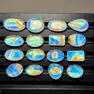 Pierres précieuses naturelles multicolores de haute qualité en Pierre de Lune Arc-en-ciel, coupes ovales, émeraudes et poires, pour la fabrication de bijoux - Product Image 1