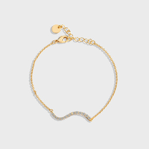 New Arrival Brass Alloy Chain Link Bracelet Bohemian Minimalist Design Zircon Wave <b>Charm</b> 18k PVD Gold Plated Classic Anniversary - Product Image 3