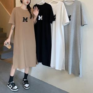 Yaz yeni artı boyutu kadın rahat Maxi ince uzun Over-the-diz T-Shirt ön gevşek göbek tombul için saten taban gömlek kapsayan - Product Image 1