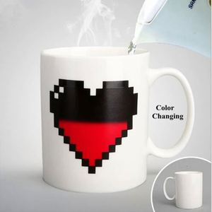 Tasse magique en céramique en forme de cœur, sensible à la température, changeant de couleur, pour café, thé, lait, cadeau de la Saint-Valentin, dessin animé - Product Image 1