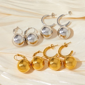 Pendientes de Aro Redondos de Acero Inoxidable con Cuentas Lisas en Forma de Gota, Color Oro y Plata, Previenen Alergias, Joyería Inusual - Product Image 4