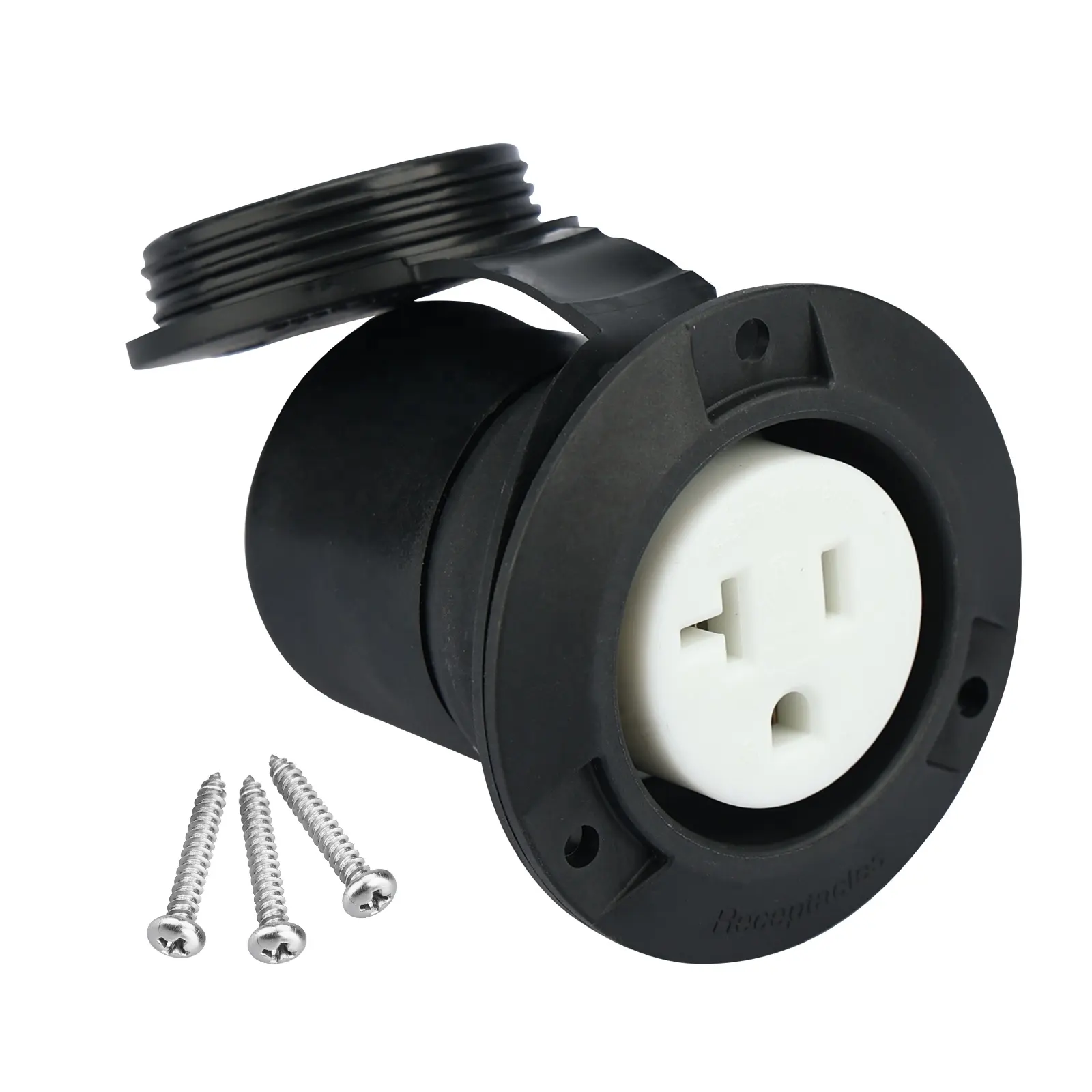 Straight Blade Flanged Outlet with Waterproof Cover, NEMA 6-20, 20A 250VAC, Commercial & Industrial Grade, 2 Pole, 3 Wire