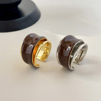 Bague ouverte double couche en laiton plaqué or 18 carats émaillée brun chocolat, bijoux pour femmes, vente en gros, tendance et très demandée
