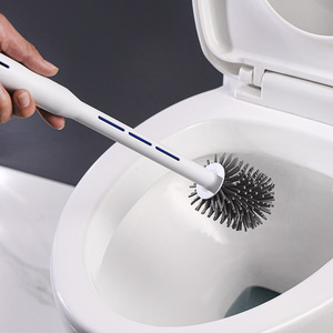 Brosse WC manuelle en silicone avec distributeur de liquide intégré, nettoyage sans angle mort, fixation murale <span class=keywords><strong>pour</strong></span> carreaux en plastique - Product Image 4
