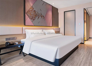 Modern Hotel <b>Bed</b> with Bedding <b>Sheets</b> MDF Panel wood Twin Size <b>Single</b> <b>Bed</b> Frame with Wood Panel Headboard for 3-Star Hotel Room - Product Image 5