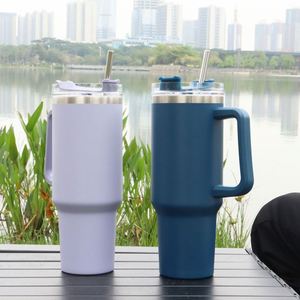 Vaso de Acero Inoxidable de Primera Generación de Fábrica, 40oz, para Auto, con Gran Capacidad, Asa y Pajita, Doble Capa, Aislamiento al Vacío, Portátil - Product Image 3