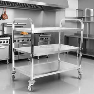 Stainless Steel 3 Tier Commercial Catering <b>Trolley</b> <b>with</b> <b>Wheels</b> for Hotel <b>Kitchen</b> Use - Product Image 1
