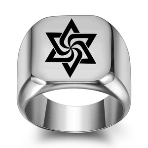 แหวนสี่เหลี่ยมสแตนเลสขนาด 18 มม. สลักด้วยเลเซอร์รูปดาวหกแฉกของขวัญเครื่องประดับสำหรับผู้ชายการออกแบบรูปทรงเรขาคณิต - Product Image 3