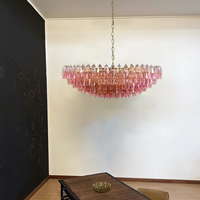 Lustre LED en verre rose de style français, luxe, hauteur réglable, installation facile, idéal pour salon, chambre à coucher, salle à manger
