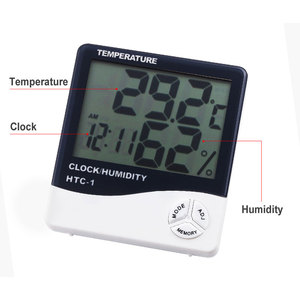 Medidor de Temperatura y Humedad Digital Electrónico LCD, Termómetro e Higrómetro para Interiores y Exteriores, Estación Meteorológica con Reloj HTC-1 - Product Image 5