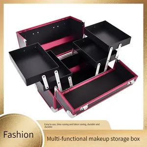 New High Quality Portable Double Layer 4 Box Aluminum Alloy Makeup Case Makeup Case Professional