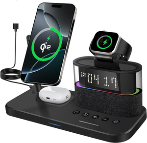 Station <span class=keywords><strong>de</strong></span> charge sans fil 5 en 1, chargeur sans fil 15W, réveil, veilleuse, support <span class=keywords><strong>de</strong></span> charge magnétique en plastique pour plusieurs appareils - Product Image 6