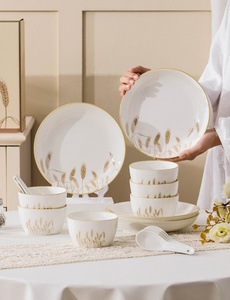 Service de table en céramique de blé durable, vaisselle jetable en porcelaine pour fêtes à domicile, design écologique, cadeaux élégants - Product Image 3