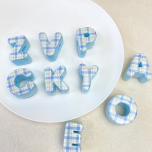 Plaid Print Vintage <b>Large</b>-hole Letter <b>Beads</b> DIY Phone Chain Hair Accessories Bag Charms Material Horizontal-hole Loose <b>Beads</b> - Product Image 4
