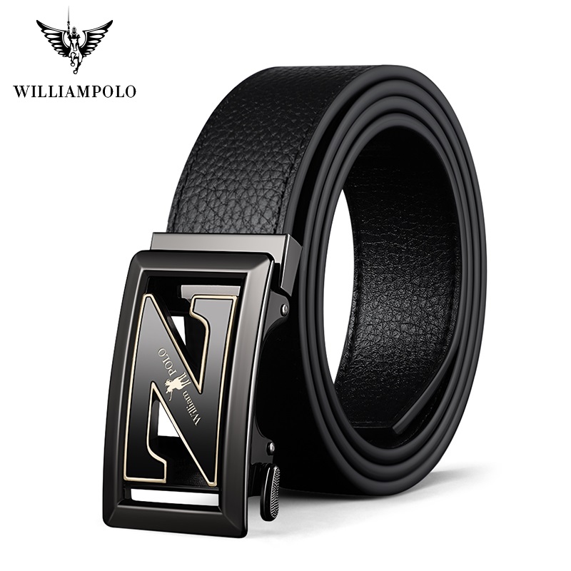 Ремень WilliamPolo мужской кожаный, брендовый Роскошный пояс из натуральной кожи, с металлической автоматической пряжкой