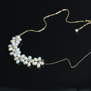 Women's 14K Gold Filled Freshwater Pearl pendant Necklace, Artisan Handmade Tiny Daisy Pearl Clusters With <b>Extender</b> <b>Chain</b> - Product Image 3