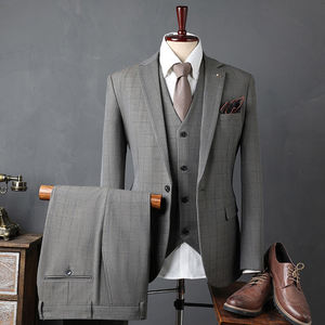 Costume 3 pièces slim à carreaux <span class=keywords><strong>anglais</strong></span> pour <span class=keywords><strong>homme</strong></span>, veste <span class=keywords><strong>blazer</strong></span> pour mariage, marié et affaires décontractées, <span class=keywords><strong>blazer</strong></span> formel grande taille pour <span class=keywords><strong>homme</strong></span> - Product Image 2