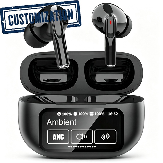A9 Plus LED HD Touch Screen Earbuds ANC+ENC Noise Cancelling TWS Earphones Wireless with EQ Modes and Earphone Search Function