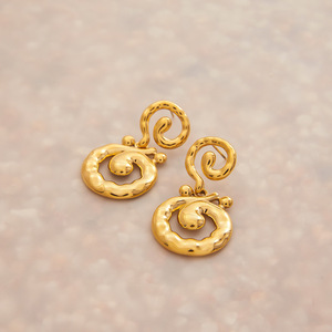 Spiral Pendant <b>Earrings</b> 18K <b>Gold</b> Stainless Steel Hammered Geometric Design Fashion <b>Dangle</b> <b>Earrings</b> - Product Image 2
