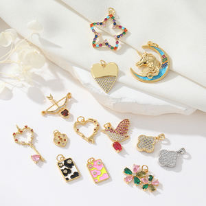 Liontin Emas 14K Zirkon Bentuk Kuda Burung Hati Busur dan Anak Panah Semanggi Berdaun Empat Enamel Aksesoris DIY Pembuatan Perhiasan - Product Image 2