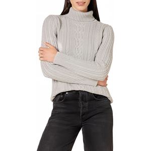 100% laine ODM femmes Premium décontracté couleur unie à manches longues mince tricot fourrure manchette col roulé <span class=keywords><strong>pull</strong></span> doux côtes bas hiver - Product Image 3