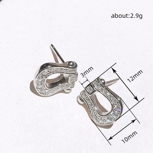 Orecchini a perno con zirconi a ferro di cavallo da donna, stile coreano, minimal chic, gioielli metallici per uso quotidiano - Product Image 3