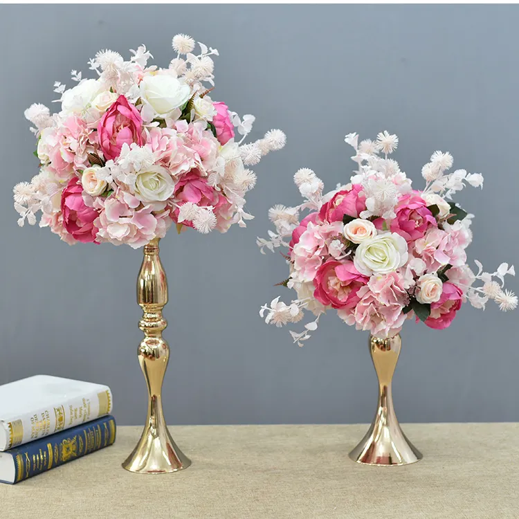 GIGA 60cm crystal candelabra wedding centerpieces gold candelabra 35cm pink artificial flowers for sale