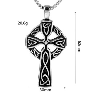 yunnique Nordic Retro Stainless Steel Men's <b>Cross</b> Pendant Necklace With Celtic Knot Design Gift Jewelry - Product Image 3
