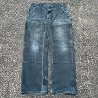 Jean en denim vintage pour homme, délavé effet peinture, coupe bootcut, baggy, double genou, style workwear, pantalon cargo de charpentier