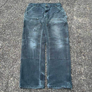 <span class=keywords><strong>Pantalones</strong></span> vaqueros de mezclilla para <span class=keywords><strong>hombre</strong></span>, estilo vintage, desgastados, con efecto pintado, corte bootcut, holgados, con doble rodilla, para trabajo, tipo carpintero, cargo - Product Image 3