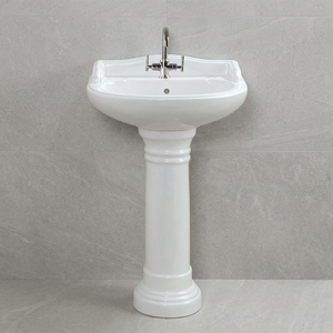 White Ceramic Lotus Shape Pedestal Wash Hand Basin Set Antique Bathroom Sink Porcelain Lavabo Full Pedestal - Product Image 3